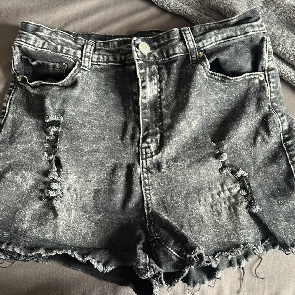 Black washed ripped shorts